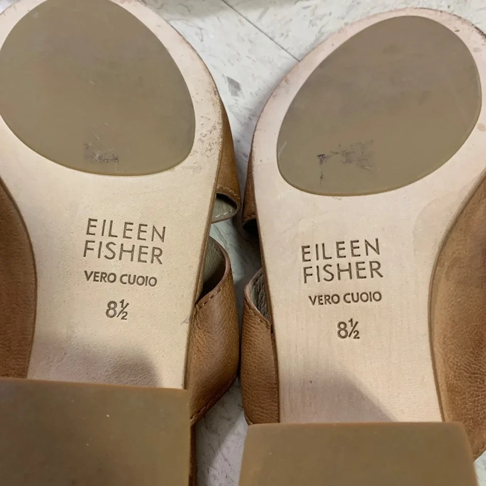EILEEN FISHER Womens Sz 8.5 Haven Nubuck Leather Slide Sandals Block Heel‎